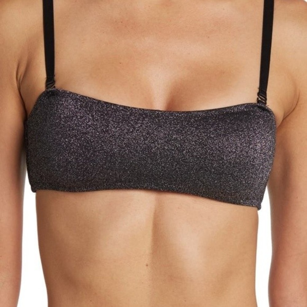 NWT Kendall & Kylie Womens Bandeau High Leg 2 Piece Bikini Black Silver Size XL - Picture 9 of 16